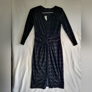 Nwt Talbots Brocade V neck Ruched Waist Dress